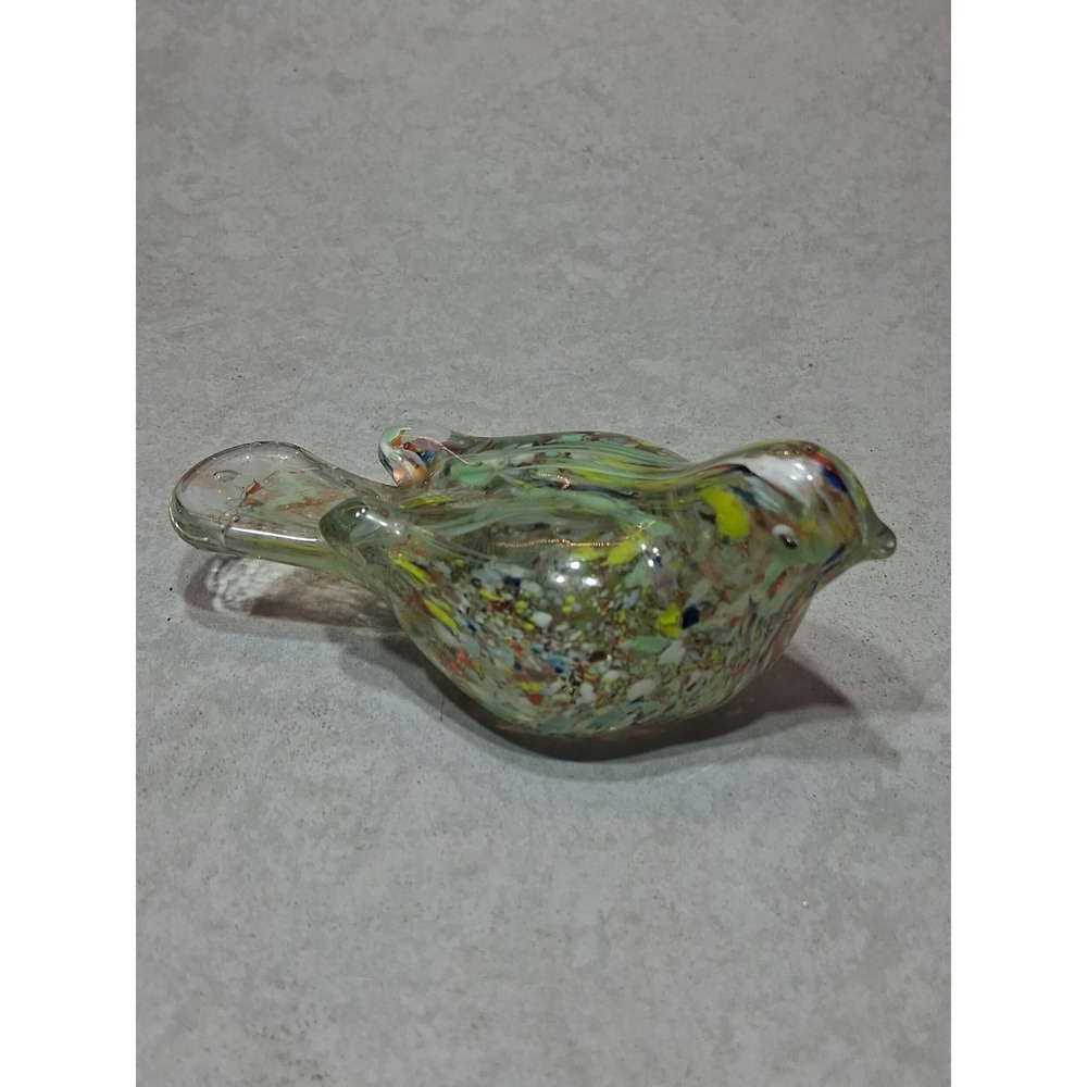 Confetti Splatter Art Glass Bird Paperweight Made In Japan 3" X 1.75"